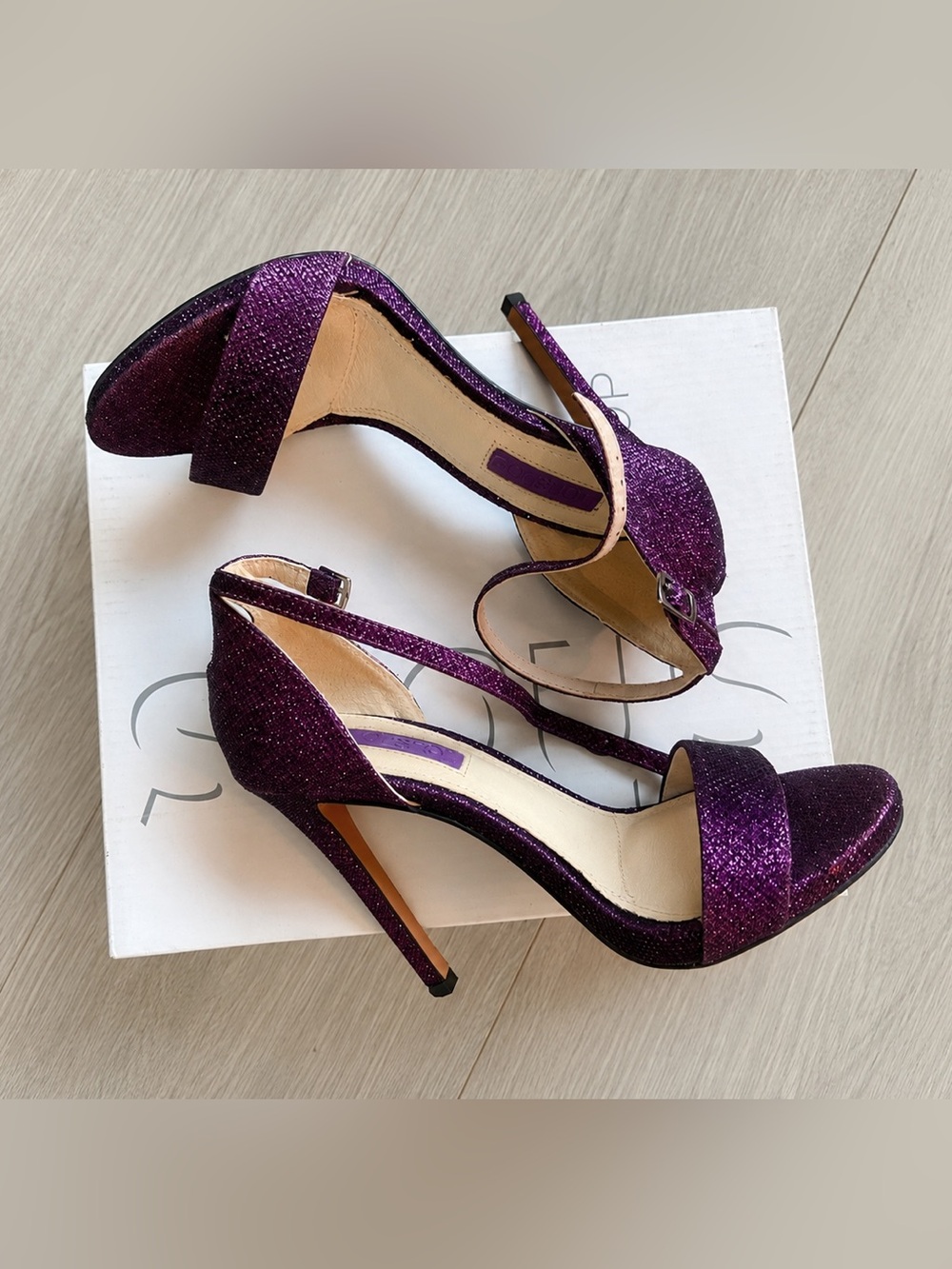 Topshop Sandals Size 5.5 Purple Glitter Stiletto Ankle Strap